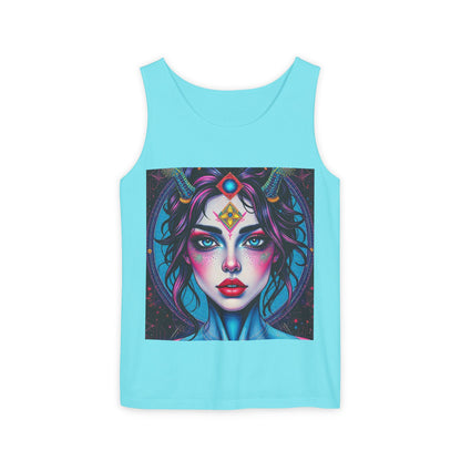 Unisex Garment-Dyed, Tank Top, Aquarius Design, Pop Art, 100% Ringspun US cotton