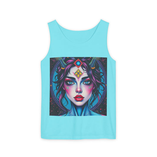 Unisex Garment-Dyed, Tank Top, Aquarius Design, Pop Art, 100% Ringspun US cotton