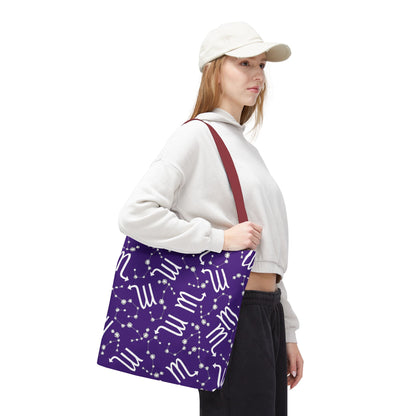 Tote Bag, Scorpio Zodiac Sign, AOP, (Purple, White)