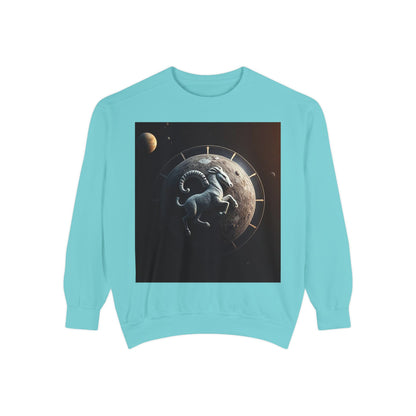 Garment-Dyed Sweatshirt, Unisex, Space Animal Design, Aries
