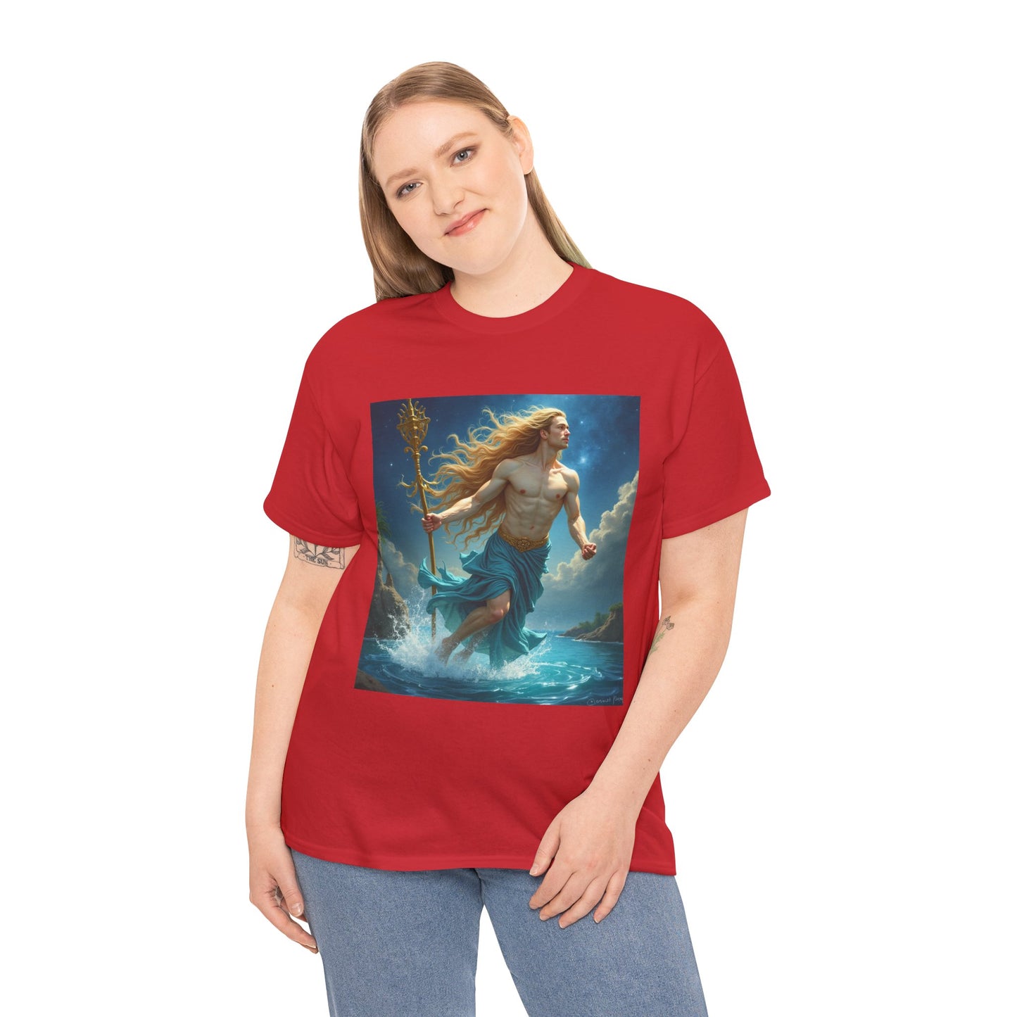 Unisex Heavy Cotton T-Shirt, Aquarius God 4v, Zodiac Design
