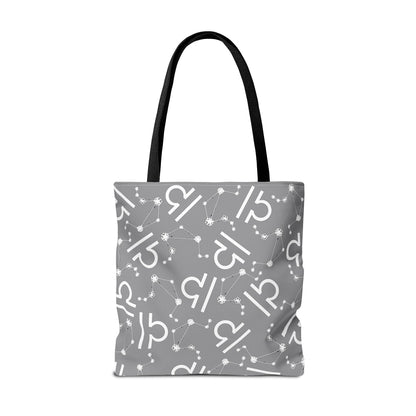 Tote Bag, Libra Zodiac Sign, AOP, (Grey, White)