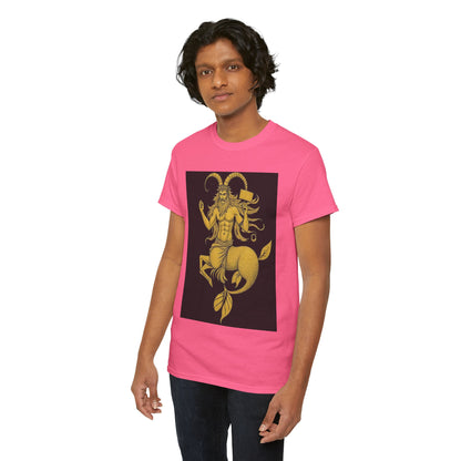 Unisex Heavy Cotton T-Shirt, Capricorn God, Zodiac Design