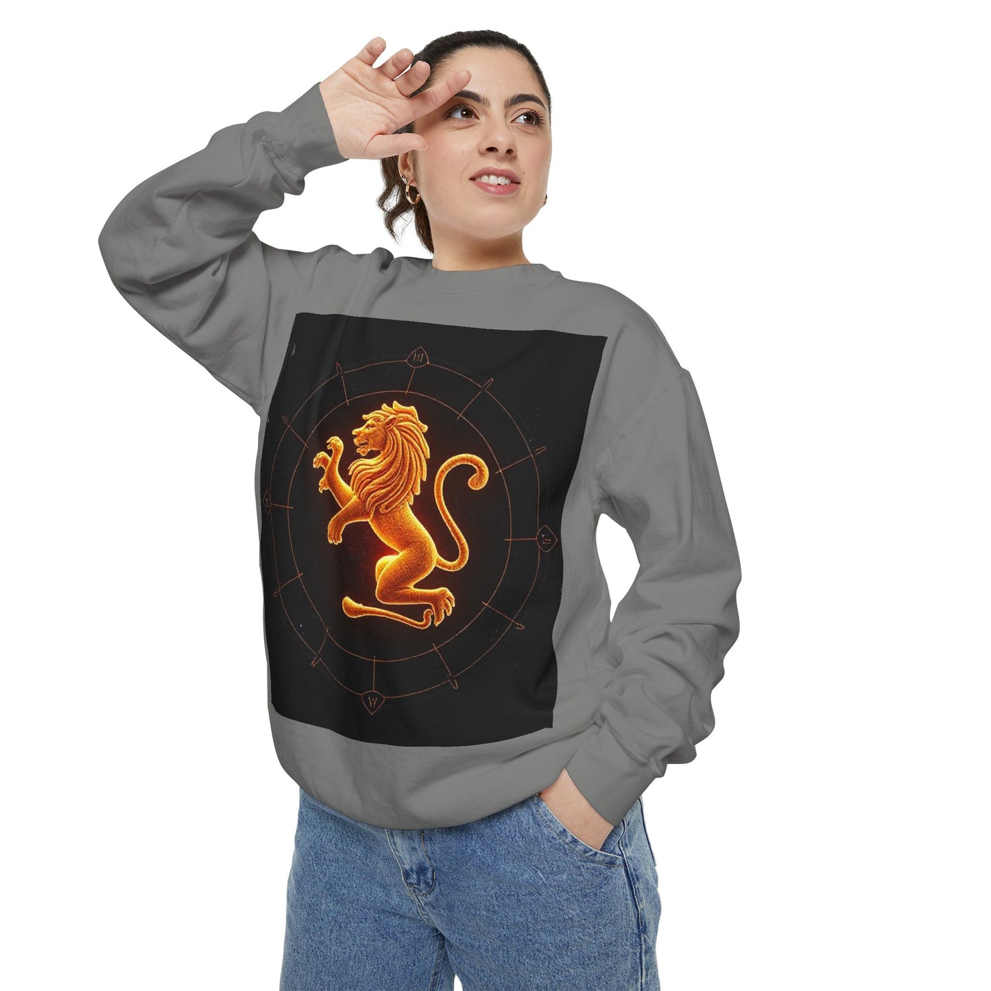 Garment-Dyed Sweatshirt, Unisex, Space Animal Design v1, Leo