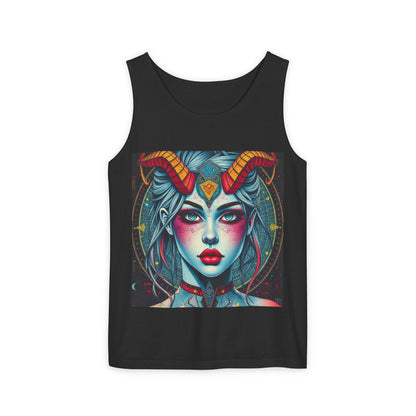 Unisex Garment-Dyed, Tank Top, Capricorn, Pop Art v1, 100% US cotton