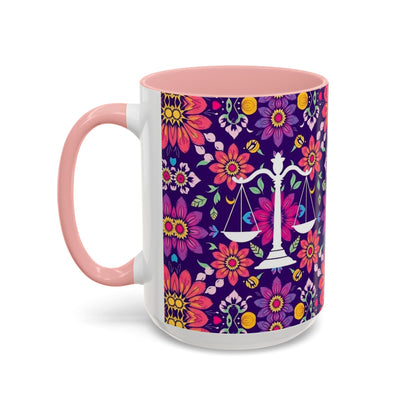 Accent Coffee Mug, Libra, Zodiac v3, Flower Pattern, (11, 15oz)