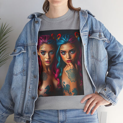 Unisex Heavy Cotton T-Shirt, Gemini, Zodiac v1, Sexy Art