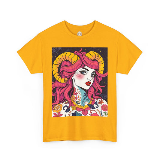 Unisex Heavy Cotton T-Shirt, Aries, Zodiac v2, Sexy Art