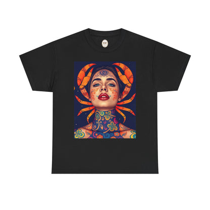 Unisex Heavy Cotton T-Shirt, Cancer, Zodiac v2, Sexy Art