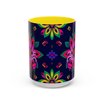 Accent Coffee Mug, Scorpio, Zodiac v4. Flower Pattern, (11, 15oz)