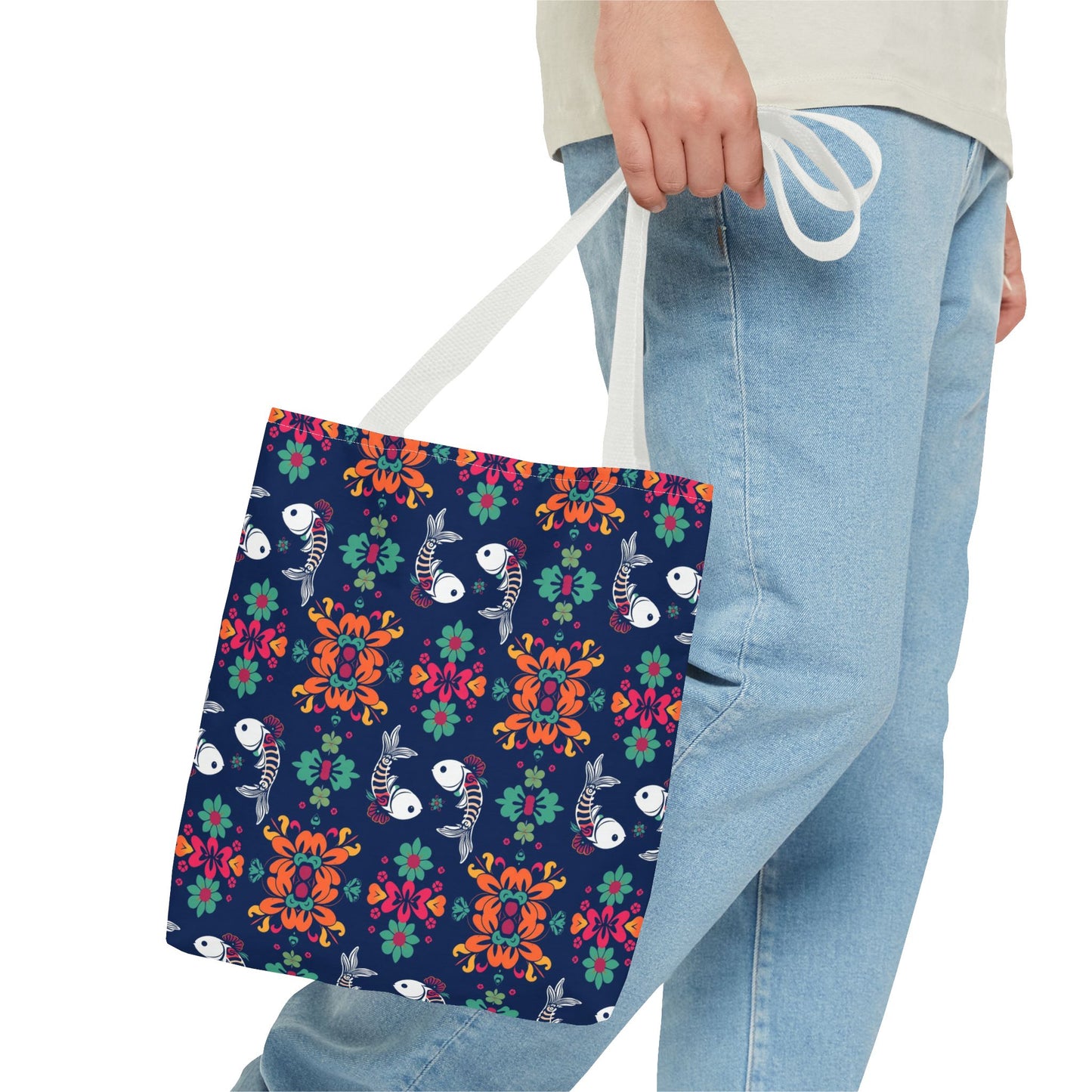 Tote Bag (AOP), Pisces, Zodiac, Flower Pattern