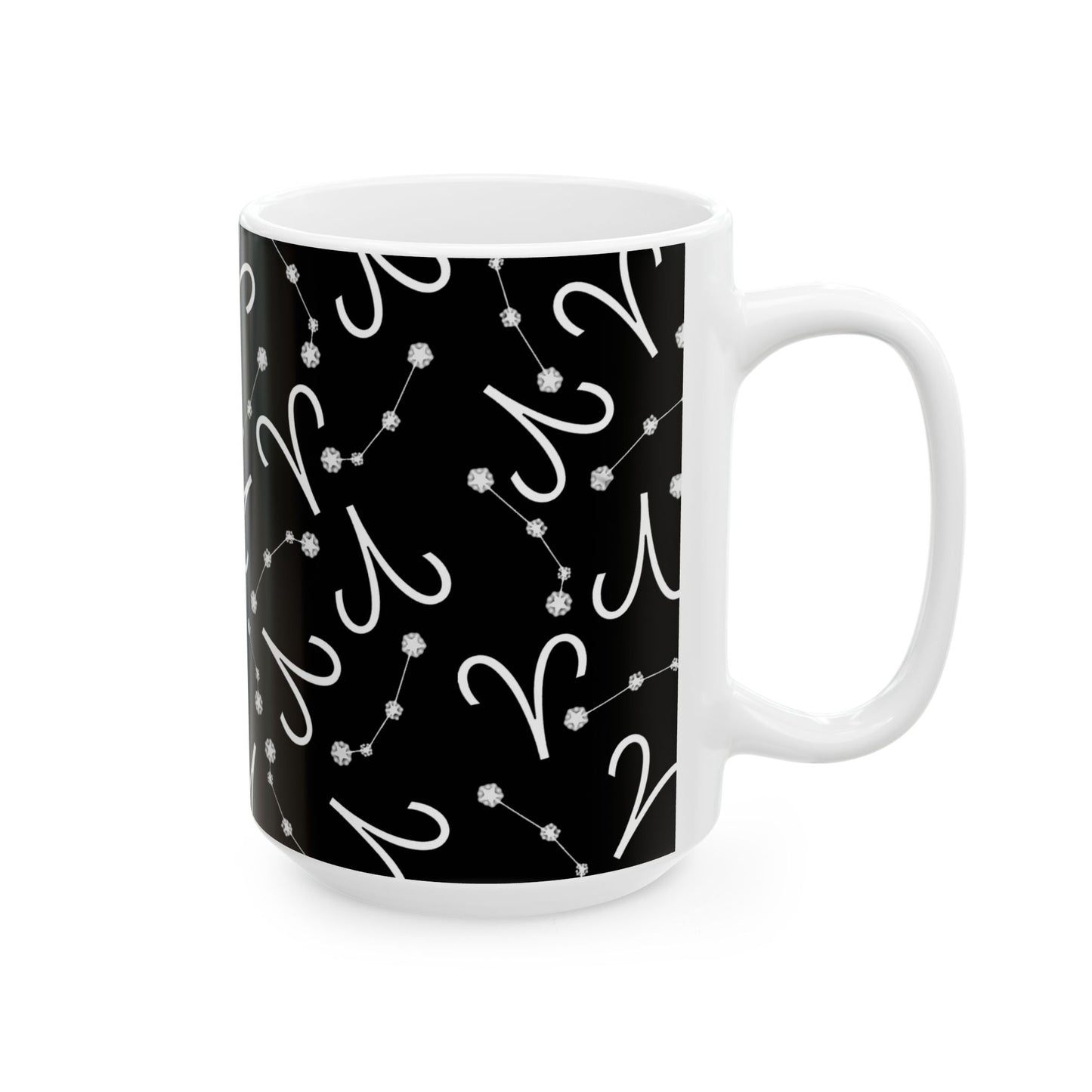 Ceramic Mug, (11oz, 15oz), Ceramic Coffee Mug, Black AOP, Aries Zodiac Design