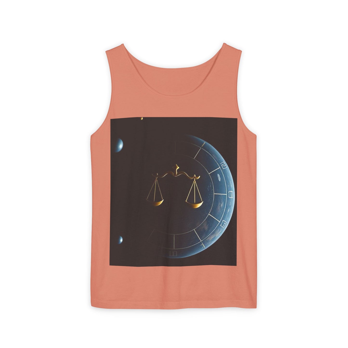 Unisex Garment-Dyed, Tank Top, Libra Design, Space Scale, 100% US cotton