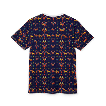 Unisex Cut & Sew T-Shirt, (AOP), Aries, Zodiac v3, Jewels Pattern