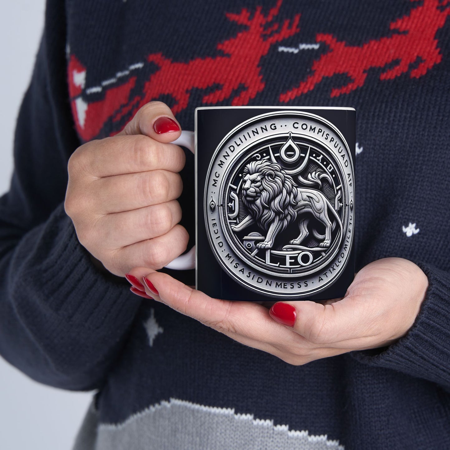 Ceramic Mug, (11oz, 15oz), Ceramic Coffee Mug, Sliver Lion, Leo Zodiac Design