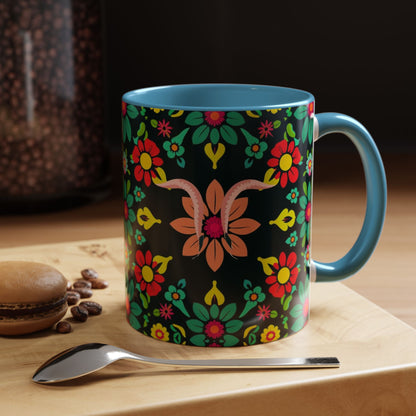 Accent Coffee Mug, Aquarius, Zodiac v4, Flower Pattern, (11, 15oz)