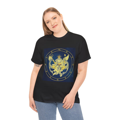 Unisex Heavy Cotton T-Shirt, King of Pisces, Zodiac Design