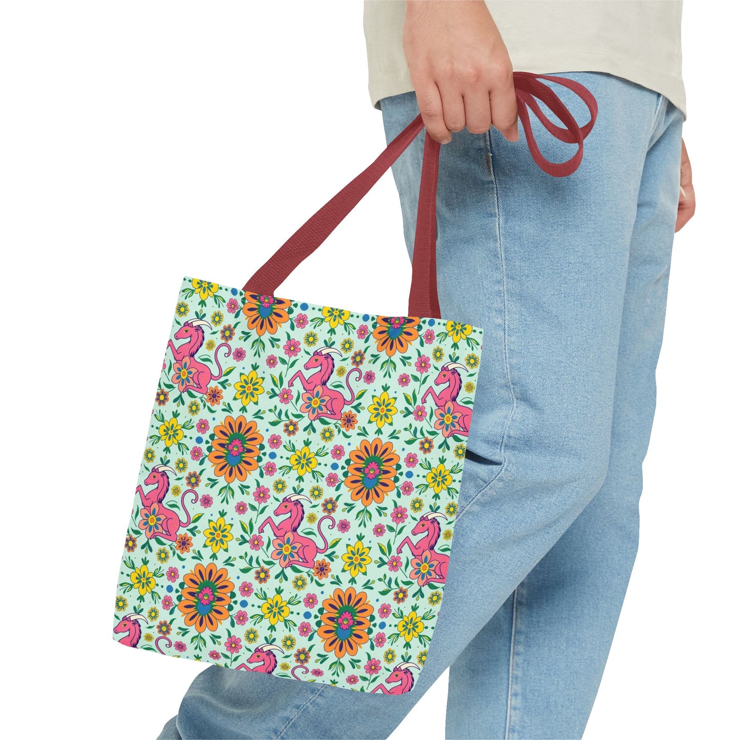 Tote Bag (AOP), Aquarius, Zodiac, Flower Pattern