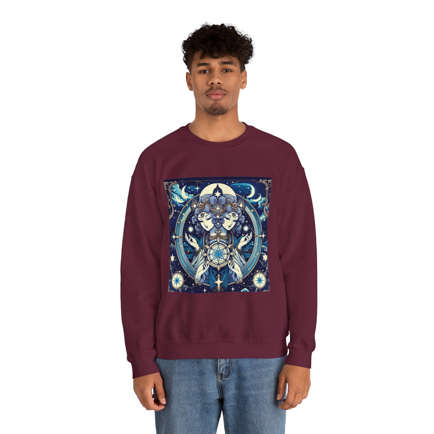 Unisex Heavy Blend™ Crewneck Sweatshirt,Twin Body, Gemini Zodiac Design