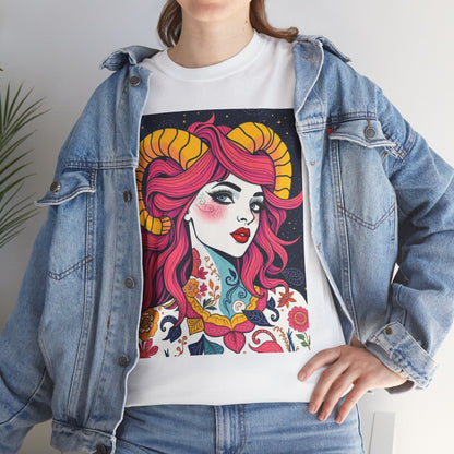 Unisex Heavy Cotton T-Shirt, Aries, Zodiac v2, Sexy Art