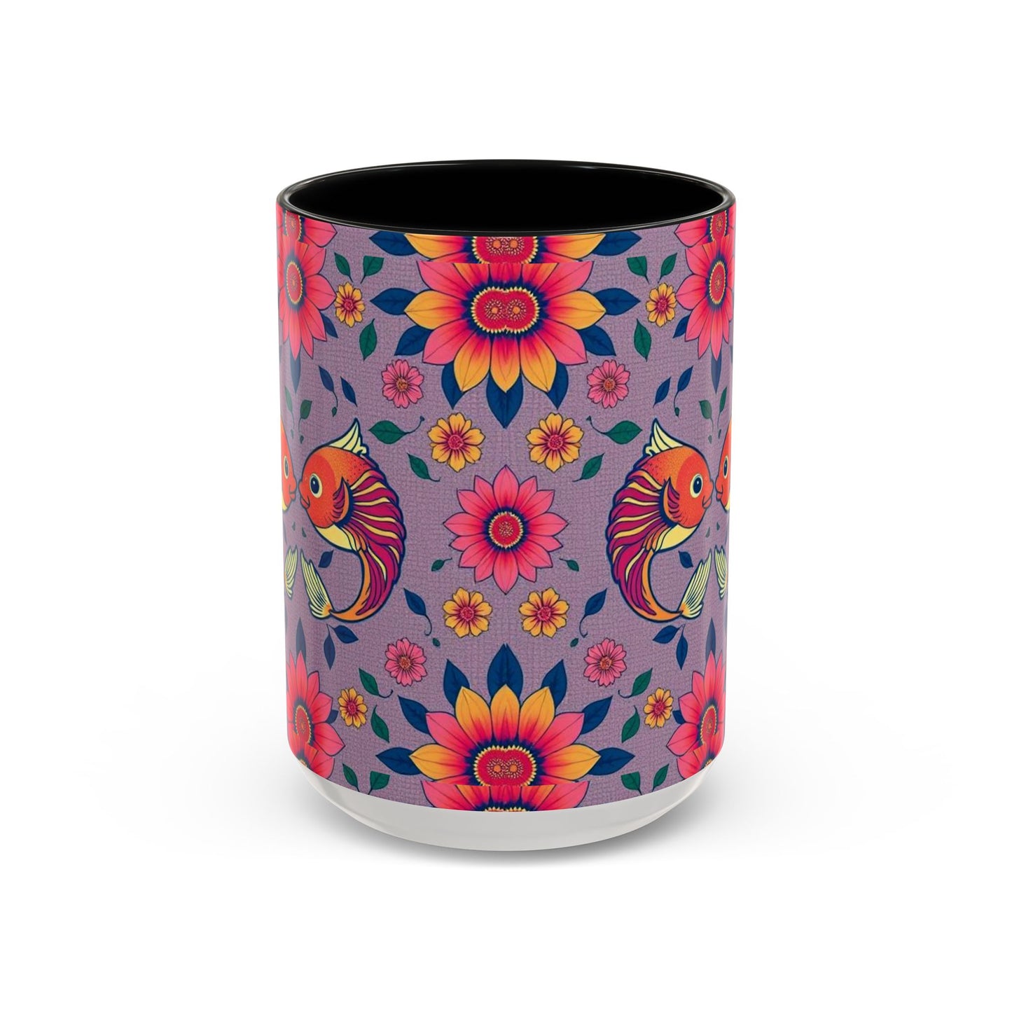 Accent Coffee Mug, Pisces, Zodiac v2, Flower Pattern, (11, 15oz)