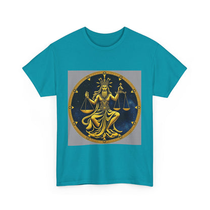 Unisex Heavy Cotton T-Shirt, Gold v1, Libra God, Zodiac Design