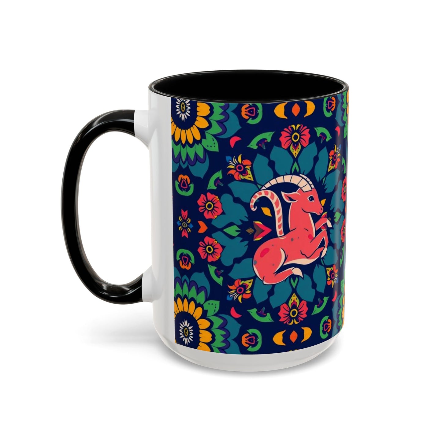 Accent Coffee Mug, Capricorn, Zodiac, Flower Pattern, (11, 15oz)