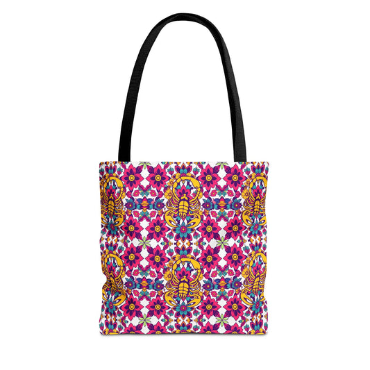Tote Bag (AOP), Scorpio, Zodiac v1, Flower Pattern
