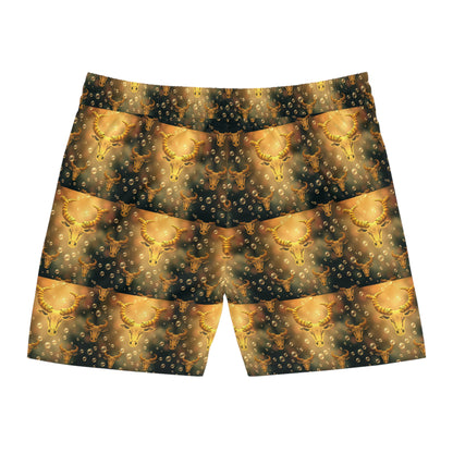 Men's Mid-Length Swim Shorts, (AOP), Taurus, Zodiac v1, Bubble Pattern