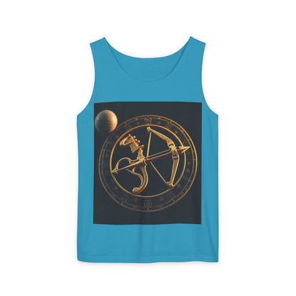 Unisex Garment-Dyed, Tank Top, Sagittarius Design, Planet Symbol v1, 100% US cotton