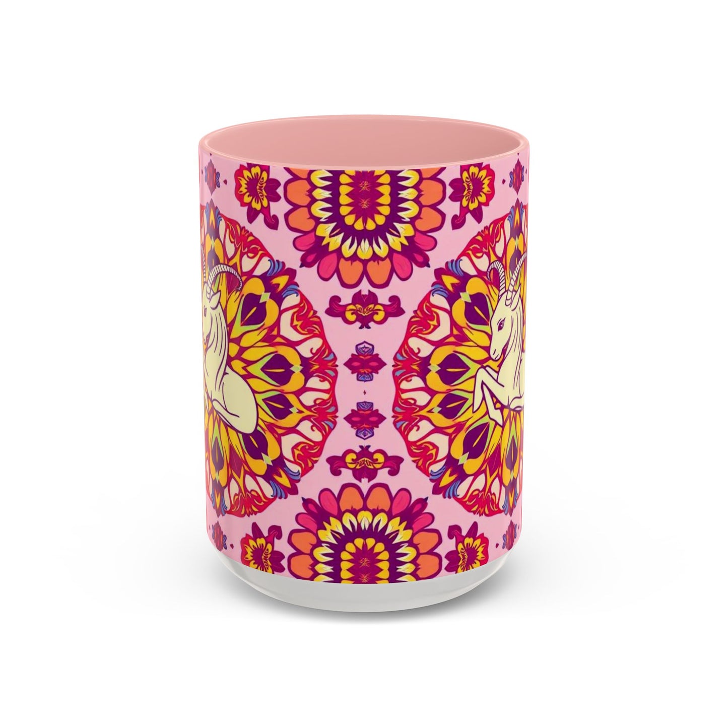 Accent Coffee Mug, Capricorn, Zodiac v3, Flower Pattern, (11, 15oz)