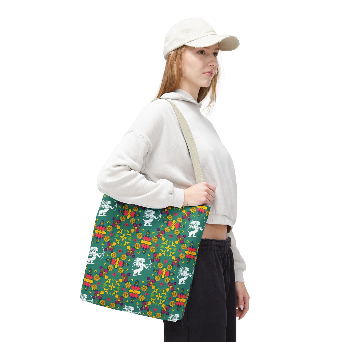 Tote Bag, (AOP), Sagittarius, Zodiac v6, Flower Pattern