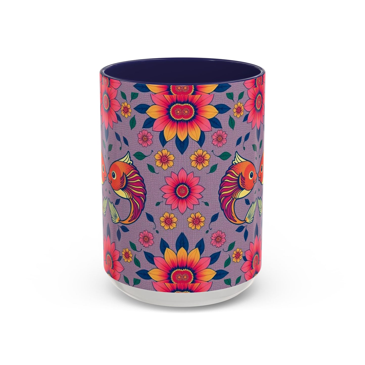 Accent Coffee Mug, Pisces, Zodiac v2, Flower Pattern, (11, 15oz)