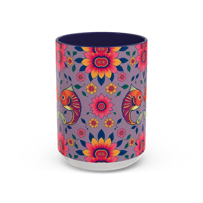 Accent Coffee Mug, Pisces, Zodiac v2, Flower Pattern, (11, 15oz)
