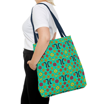 Tote Bag, (AOP), Aquarius, Zodiac, Flower Pattern
