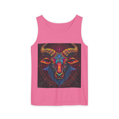 Unisex Garment-Dyed, Tank Top, Taurus Design, Pop Art v1, 100% US cotton