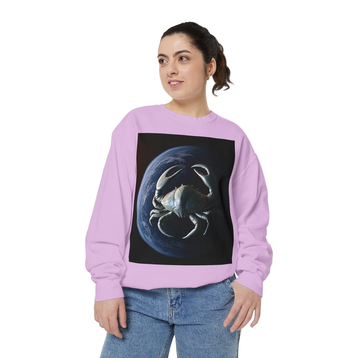 Garment-Dyed Sweatshirt, Unisex, Space Animal Design, Cancer