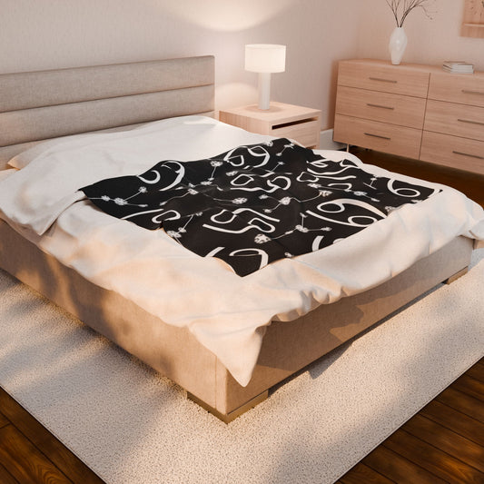 Velveteen Plush Blanket, Cancer Zodiac Sign, Constellation & Symbol, Black, 100% polyester