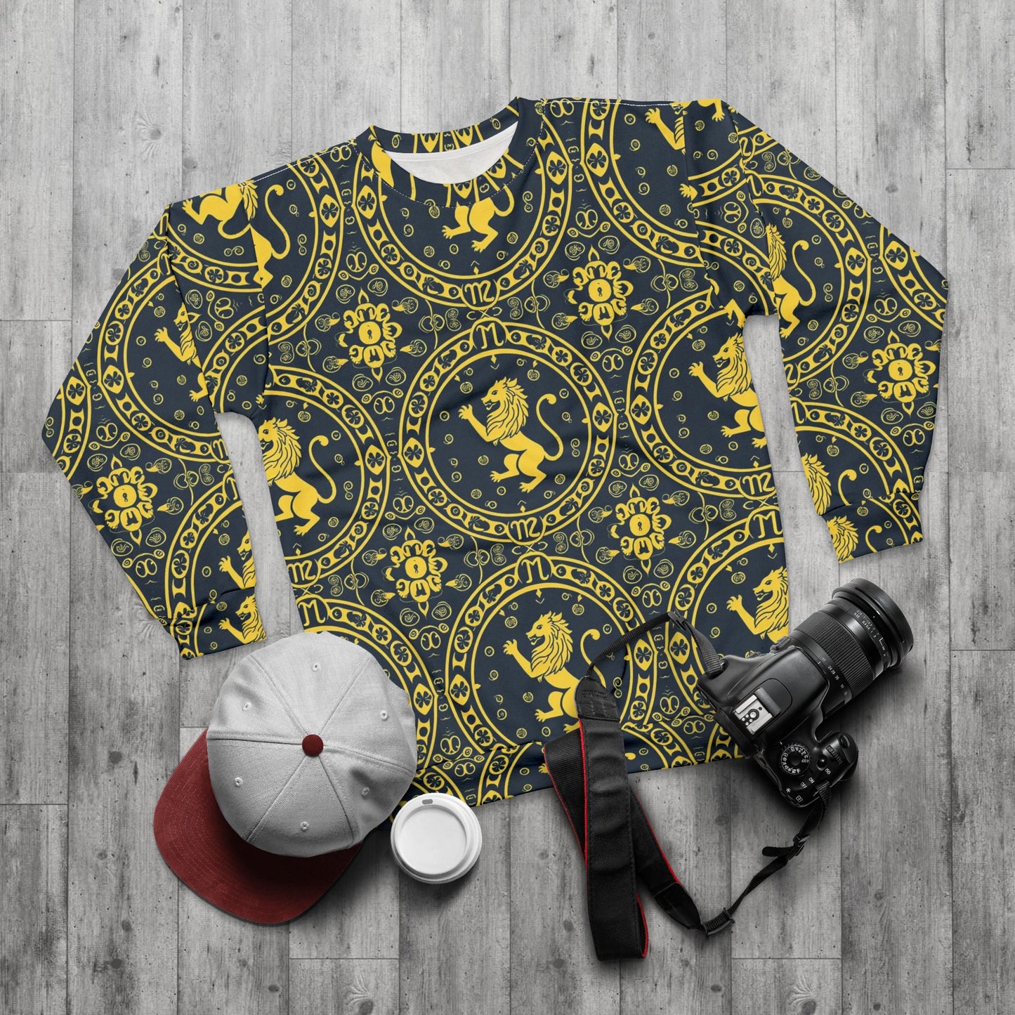 Unisex Sweatshirt, Zodiac Design, Pattern, Leo, AOP