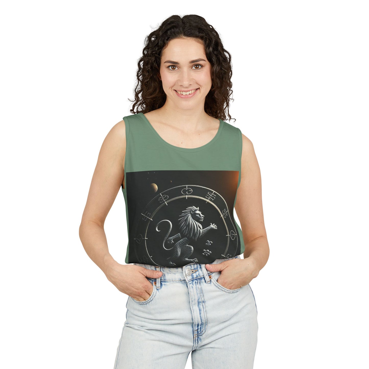 Unisex Garment-Dyed, Tank Top, Leo Design, Space Animal, 100% US cotton