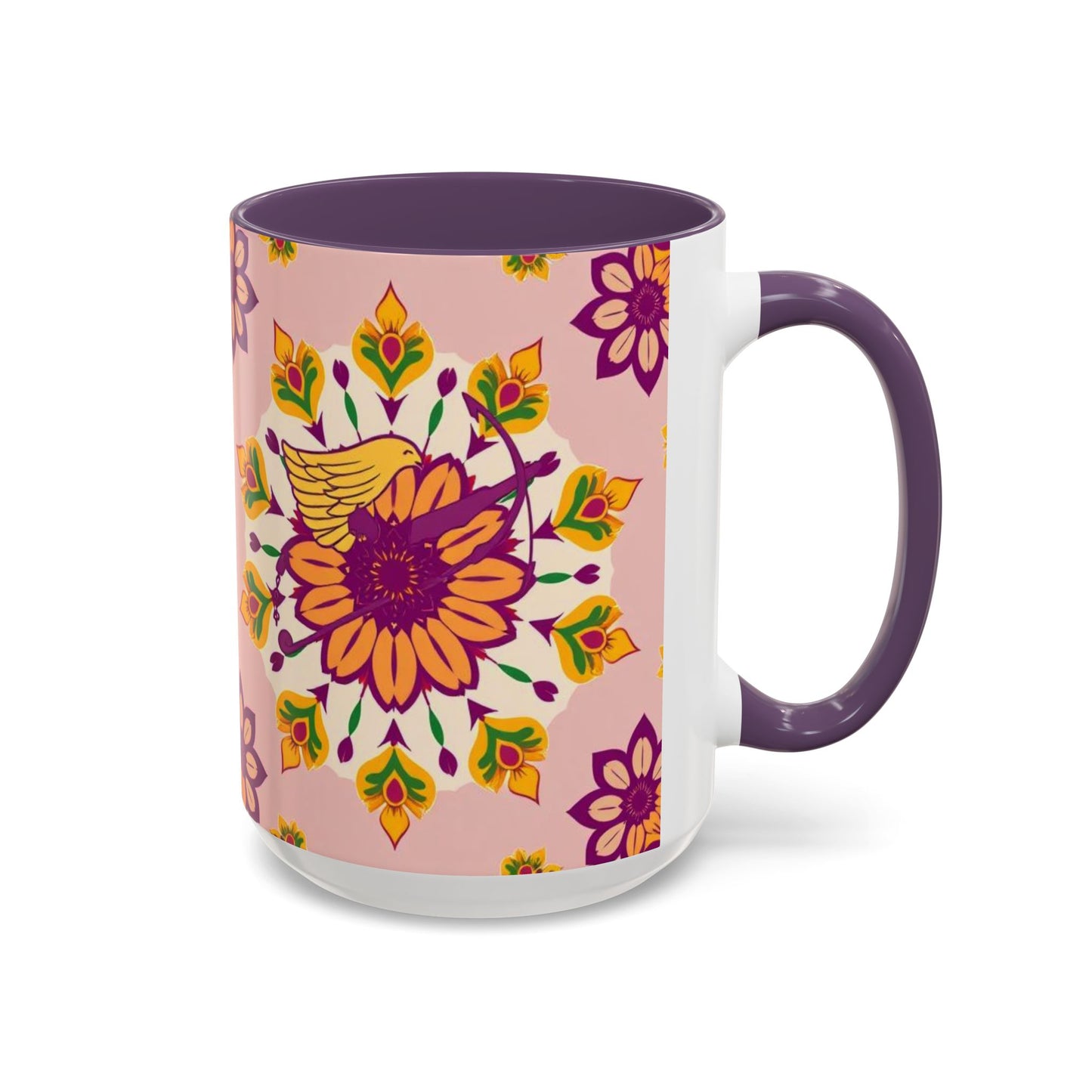 Accent Coffee Mug, Sagittarius, Zodiac v4. Flower Pattern, (11, 15oz)