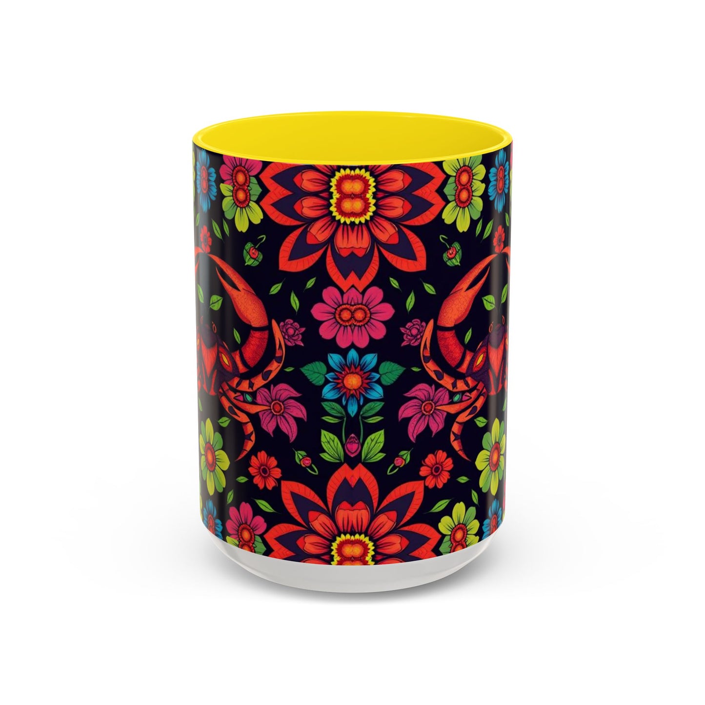 Accent Coffee Mug, Cancer, Zodiac v4, Flower Pattern, (11, 15oz)