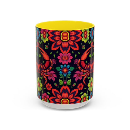 Accent Coffee Mug, Cancer, Zodiac v4, Flower Pattern, (11, 15oz)