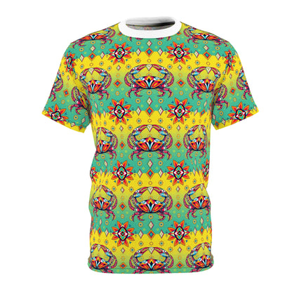 Unisex Cut & Sew T-Shirt, (AOP), Cancer, Zodiac v3, Jewels Pattern