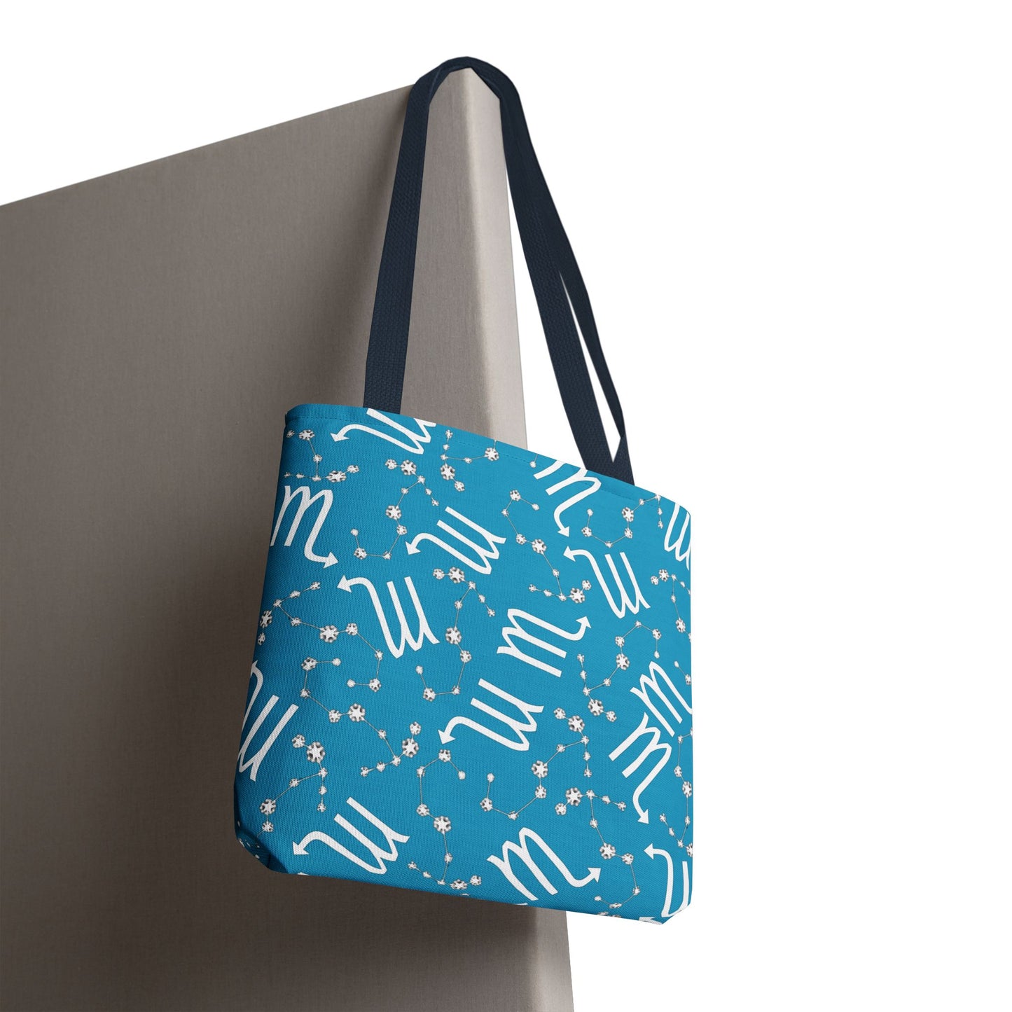Tote Bag, Scorpio Zodiac Sign, AOP, (Turquoise, White)