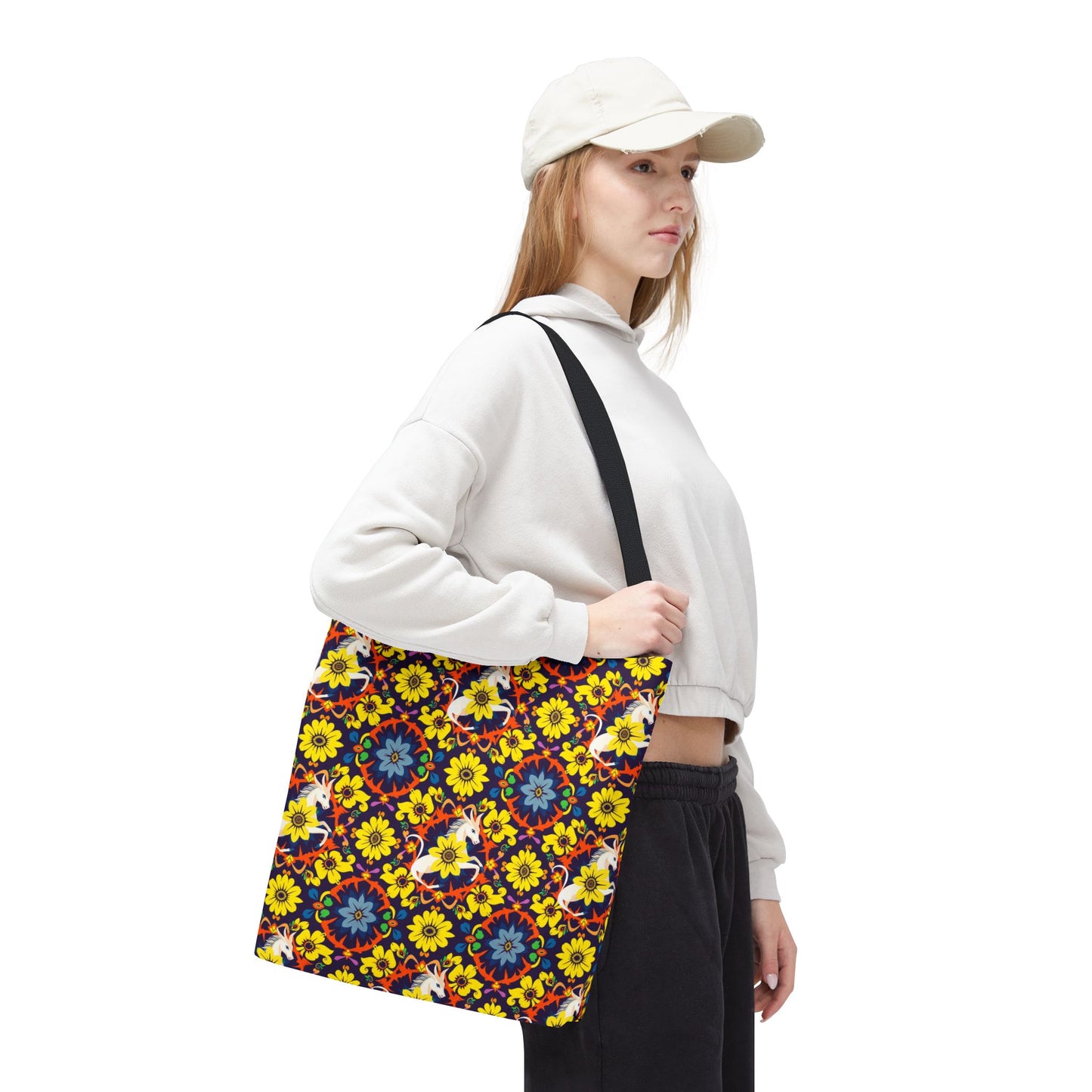 Tote Bag (AOP), Aquarius, Zodiac v1, Flower Pattern