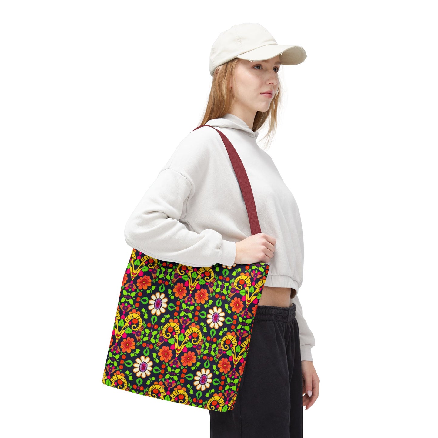 Tote Bag (AOP), Aries, Zodiac, Flower Pattern