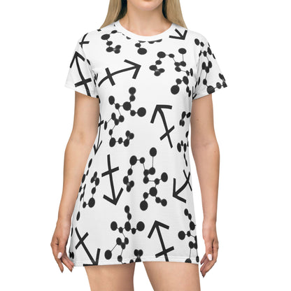 T-Shirt Dress (AOP), 100% Polyester, White thread color, Sagittarius Zodiac design