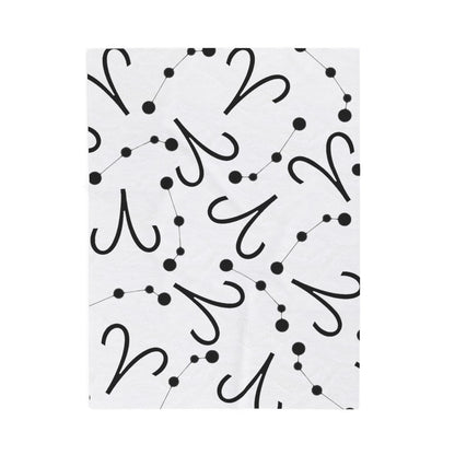 Velveteen Plush Blanket, Aries Zodiac Sign, Constellation & Symbol, White, 100% polyester
