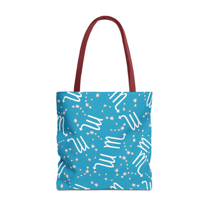 Tote Bag, Scorpio Zodiac Sign, AOP, (Turquoise, White)